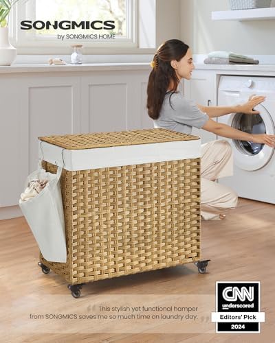 SONGMICS Rolling Laundry Hamper with Lid, 140 L Synthetic Rattan - Image 2