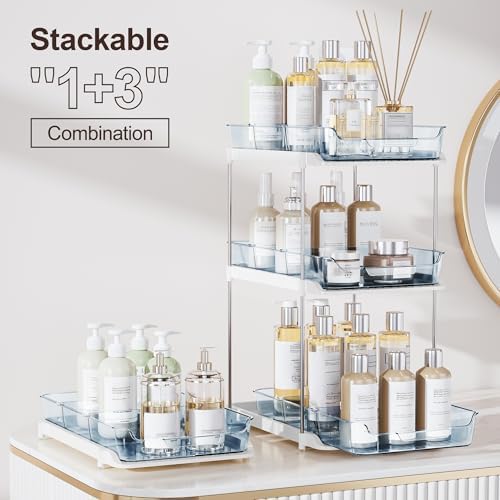 Delamu 2-Tier Multi-Purpose Bathroom Under Sink Organizers and Storage, Stackable Kitchen Pantry Organization, Pull Out Medicine Cabinet Organizer with Movable Dividers, Blue, 2 Pack - Image 3