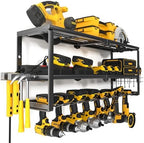 YYR Heavy Duty Power Tool Organizer with Charging Station, Cordless Drill Hanger Storage Rack, Battery Tools Holder Wall Mount Shelf for Garage - 32 Inch Equipped with Surge Protection Power Strip by YYR