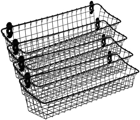 Spectrum Medium Wire Wall Basket Matte Black Rustic Wall Bin, Vintage Wire Basket_Wall Mount Hanging Caddy for Kitchen Organization, Wall_Mount Storage for Pantry Bathroom Kitchen, Medium (Pack of 4) by Unknown