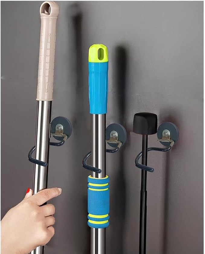 2PCS Magnetic Broom Hooks, Space-Saving Mop Rake Rack, Stainless Steel Heavy Duty Mop Handle - Image 4