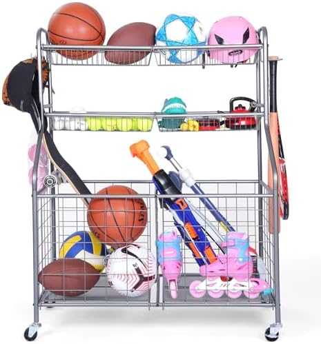 Kinghouse Garage Ball Organizer, Includes Storage Bin, Bat Holder, Hooks by Kinghouse