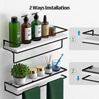 Meangood Floating Shelves Wall Mounted Set of 2, Wall Shelf with Towel Bar Rustic Wood Wall Storage Shelves for Bedroom,Living Room,Bathroom, Kitchen White - Image 5