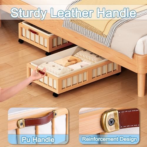 efluky 2-Pack Bamboo Under Bed Storage Containers with Wheels, Under Bed Clothes Storage Basket with Large Dust Bag, Rolling UnderBed Storage for Bedroom, Dorm and Basement, Nature - Image 5