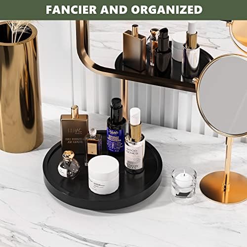 Turntable Vanity Tray, 9 Inch Bamboo Kitchen Sink Countertop Organizer - Image 3