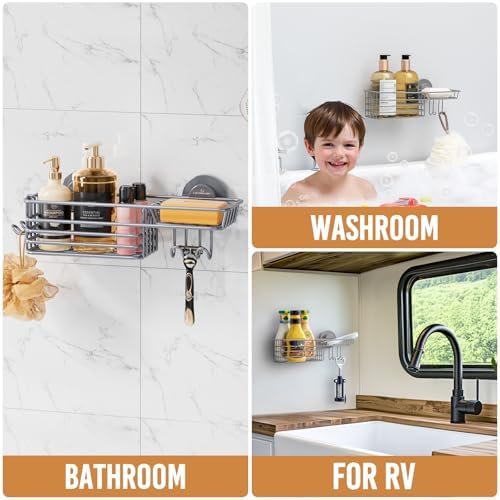 LEVERLOC Shower Caddy Suction Cup, Heavy Duty Bathroom Organizer, Grey - Image 6