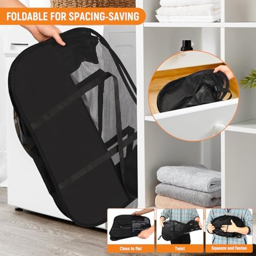 Collapsible Laundry Baskets with Easy Carry Handles, 95L Clothes Hamper for Storage, Foldable Laundry Basket Tear-proof, Large Pop Up Hampers for Laundry, Bedroom, Bathroom, Dorm Black - Image 6