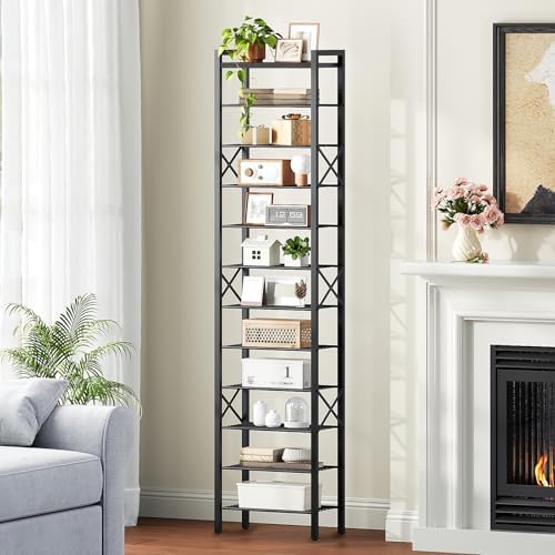 YATINEY 12-Tier Narrow Shoe Rack, Tall Shoe Rack for 12-24 Pairs, Slim Shoe Storage Organizer with Wooden Top, Space Saving, Metal Frame, for Entryway, Charcoal and Black SS61BC - Image 6
