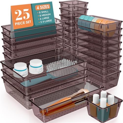 25 PCS Plastic Drawer Organizer Set, Makeup Organizers and Storage Bins by WOWBOX