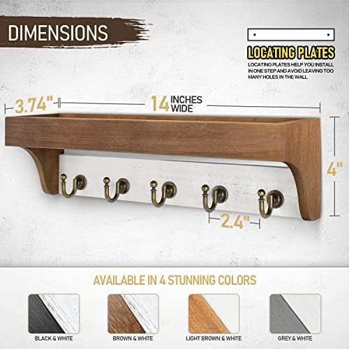 Rebee Vision Key Holder Wall Mount with Shelf for Entryway, Brown & White - Image 6