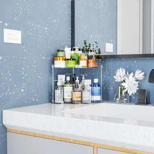 Yieach Clear Corner Bathroom Counter Organizer,2Tier Tiered Countertop Corner Shelf for Perfume,Beauty Products,Makeup Organizer,Skincare Organizers,Vanity Storage Tray for Bedroom,Bathroom Sink Shelf - Image 6