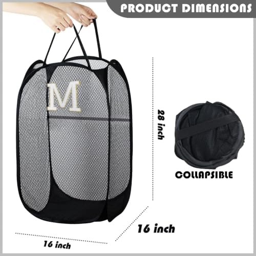 Collapsible Pop Up Laundry Hamper, Extra Large with Removable Initial Letter M, Mesh Foldable Laundry Basket, 28" x 16" x 16" (Black) - Image 2