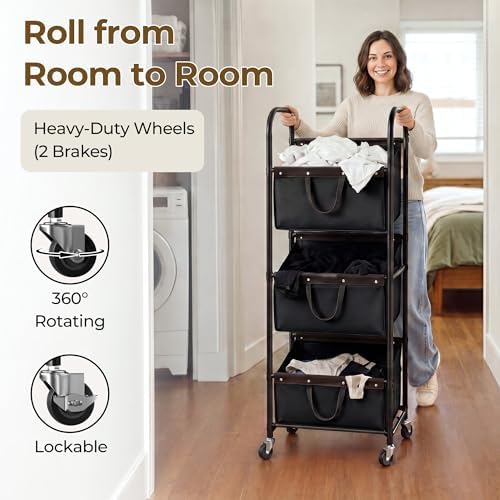 GRANNY SAYS 3 Tiered Laundry Sorter, Narrow Hamper Cart with Wheels - Image 5