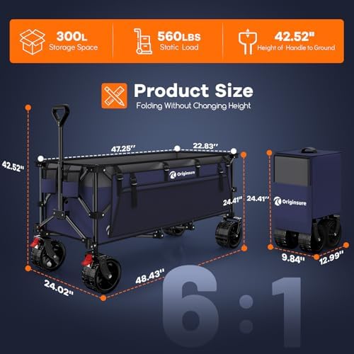 Originsure 300L Beach Wagons Carts Foldable with Big Wheels, 560lbs, Purple - Image 2