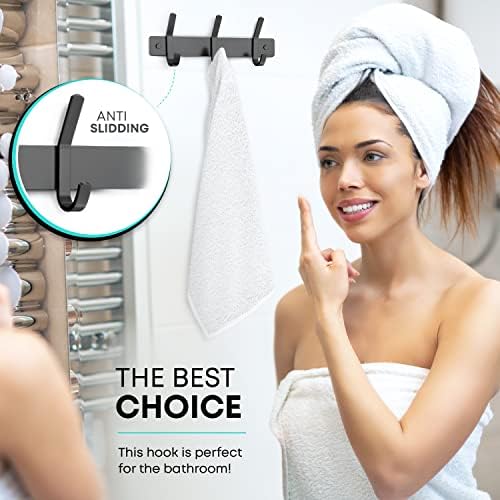 Coat Rack Wall Mount – 9 Inch Stainless Steel Hook Rail with 3 Double Coat Hooks for Hanging – Wall Mounted Entryway Organizer for Coats, Hats, Bags, Towels, Robes, Closet or Bathroom - Black 2 Pack - Image 5