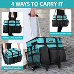 Rolling Cleaning Caddy Bag with Wheels, Large Cleaning Cart Detachable Trolley, Cleaning Bags for Housekeepers With Shoulder Strap & Multi Pockets for Cleaning Tools Storage (Amber Green) - Image 4
