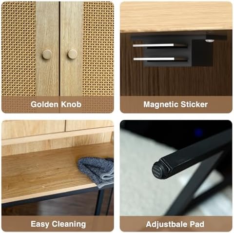 FiveWillowise Rattan Toilet Storage Cabinet, Over The Rack Wood Cabinet with Metal Stand, Bathroom Organizer with Adjustable Shelf, Tall Freestanding Washer Shelf, Small Cupboard, Natural - Image 6