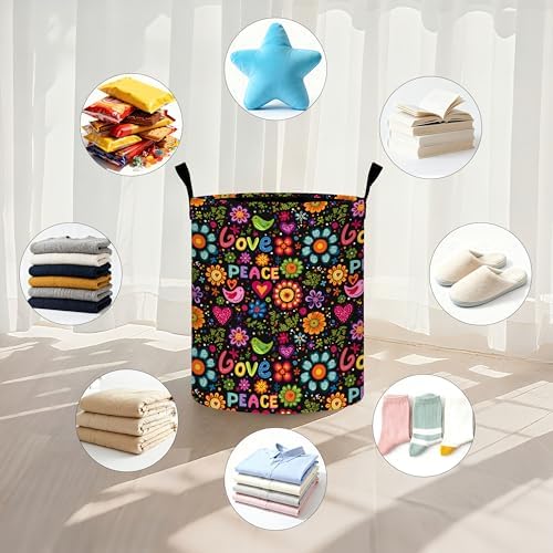 Peace Laundry Basket Storage Bin Foldable Laundry Hamper Clothes Storage Bucket Organizer 19.6x15.7 Inch For Laundry Room/Bedroom/Bathroom - Image 5