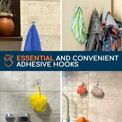 GLUIT Adhesive Wall Hooks for Hanging Heavy Duty 22 lbs Hooks for Walls No Damage, Towel Sticky Clear Hooks, Waterproof, Home, Bathroom, Kitchen, Office, and Outdoor, 40 Pack - Image 6