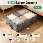 Pterying 6 Pack Under Bed Storage Containers with Transparent Clear Window | Underbed Storage Bins with Reinforced Handles, Dual-Zipper for Clothes, Comforters, Blankets and Bedding, Gray - Image 2