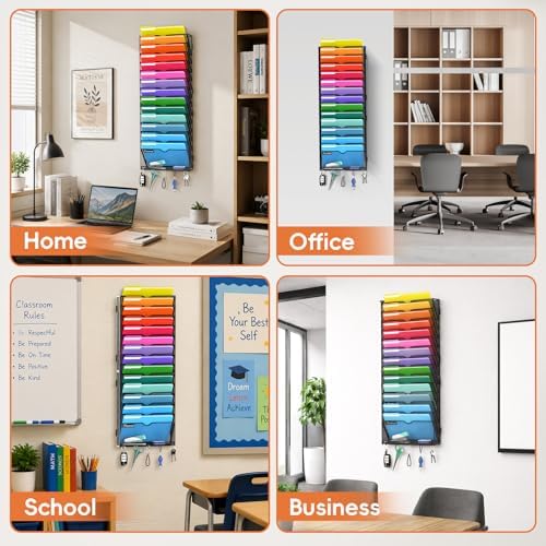 15-Tier Wall File Organizer with Hook, Hanging File Organizer Black - Image 5