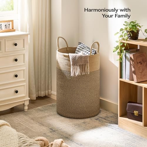Nunsino Laundry Hamper 75L,Large Laundry Basket for Clothes,Decorative Storage Basket for Blankets,Cotton Rope Woven basket for bedroom,Dark Brown - Image 2