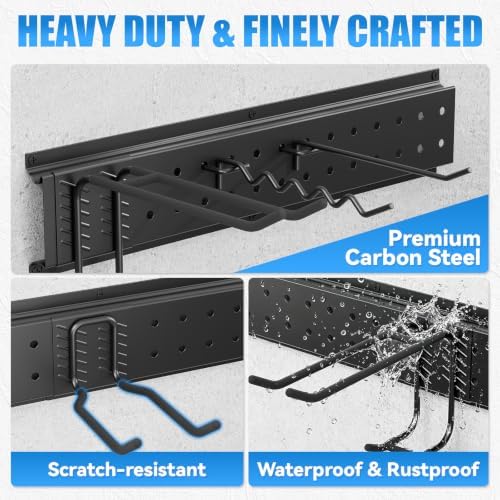 49.5" Garage Tool Organizer Wall-Mounted, Heavy Duty Garage Wall Organizer with 10 Adjustable Hooks, Garden Tool Storage Rack, Holds Up to 400 lbs - Image 5