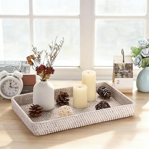 Hipiwe Rattan Basket Serving Tray X-Large Decorative Woven Trays, 14.8"x9" - Image 4