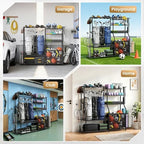 Garage Sports Equipment Organizer, 3 Golf Bag Organizer Stand Heavy-Duty Ball Storage Rack with Basket and Hooks, Ball Storage Cart for Toy Sports Gear Storage, Black - Image 7