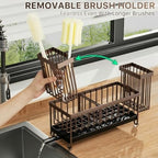 Cisily Brown Sponge Holder for Kitchen Sink, Sink Caddy Organizer with High Brush Holder, Kitchen Countertop Organizers and Storage Essentials, Rustproof 304 Stainless Steel, Soap Dispenser Organize - Image 5