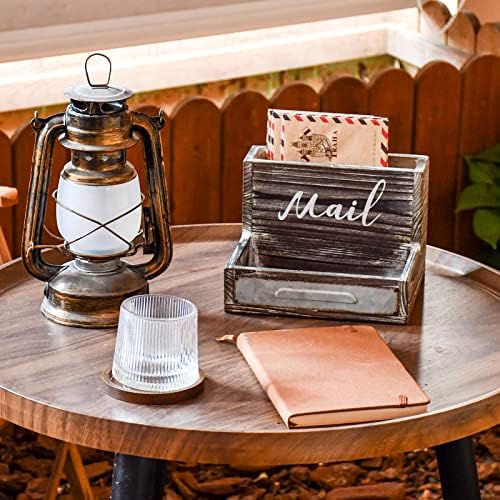 OKSQW Farmhouse Mail Organizer Countertop Letter Sorter Caddy 2 Tier Rustic Mail Tray Wooden Mail Holder File Organizer Bill Paper Folder Office Desk Accessories Rustic Office Supplies Home Decor by WelcometoOKSQW
