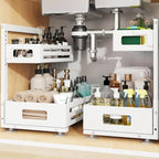 2 Pack Under Sink Organizer,Pull Out Cabinet Organizer With Smooth Cylindrical Rail,Metal Slide Out Drawer for Kitchen Bathroom Laundry Cabinet,8-Level Tool Free Height Adjustable-White by UnderSinkOrganizer