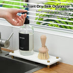 Razborci Water Absorbing Stone Sink Caddy Kitchen Sink Organizer Tray, Diatomite Bathroom Counter Tray, Gold Faucet Drying Mat Coaster Soap Dish Rack Riser Dispenser Sponge Holder, White 10" x 4" - Image 2