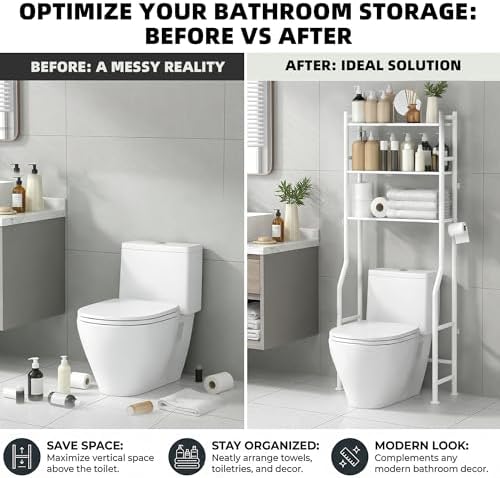 GloTika 3-Tier Over Toilet Storage, Anti-Tilt, 64" H, White - Image 7