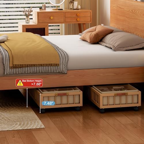 efluky 2-Pack Bamboo Under Bed Storage with Wheels, Rolling UnderBed Storage Basket with Large Dust Bag, Under Bed Storage Containers for Bedroom, Dorm and Basement, Black - Image 3