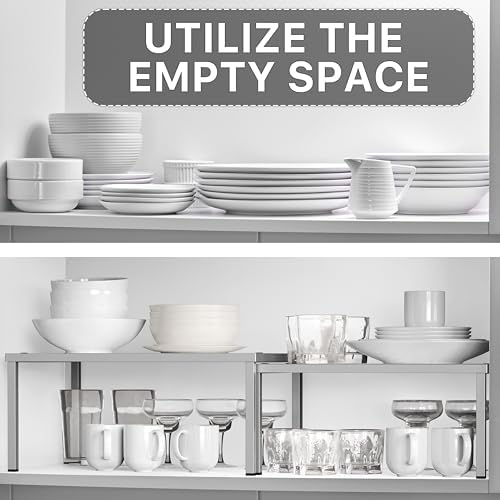 Simple Houseware Cabinet Counter Shelf Organizer w/Steel Surface, Silver - Image 5
