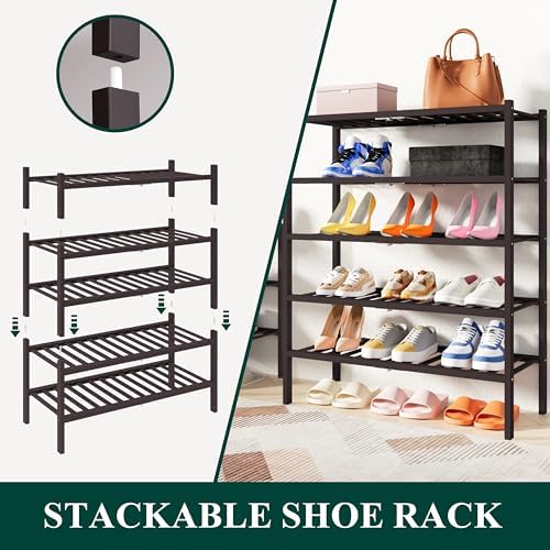 Smiry Bamboo Shoe Rack, 14 Vertical Slats, 5 Tier - 26.8" Wide, Brown - Image 4