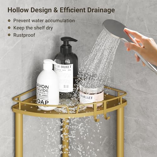 ELYKEN Corner Shower Caddy Standing, 3 Tier Metal Shower Organizer, Gold - Image 6