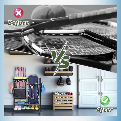 PLKOW Tennis Bag Organizer Tennis Racket Storage Rack, Tennis Equipment Holder for Bags, Balls, Racquet & Accessories, Versatile Gear Organizer for Garage, Club, or School - Image 6