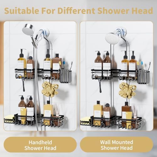 KEGII Shower Caddy Hanging for Handheld Showerheads, Rustproof Hanging Shower Organizer with Soap Dish, Toothbrush Holder and Hooks, Over Showerhead Caddy for Bathroom - Image 3