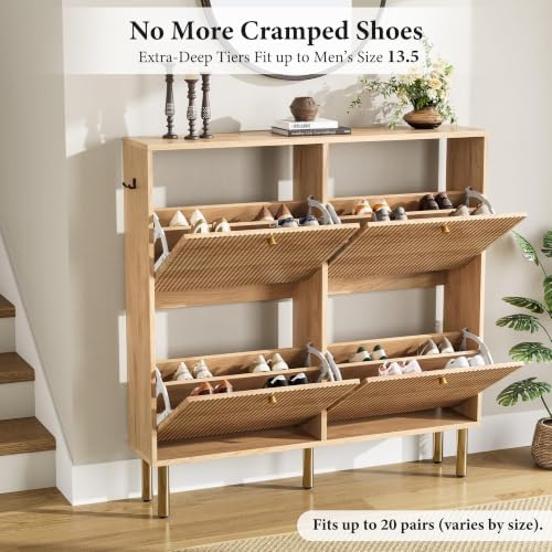 Nicetree Shoe Storage Cabinet for Entryway - Ultra Slim Shoe Cabinet with Tiered Fluted Design - Modern Shoe Organizer with Gold Legs, Hidden Shoe Rack for Small Spaces, Fits Men's Size 13.5 - Image 3