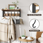 Optish Coat Rack Wall Mount with Shelf, 17.1 Inch Coat Hanger, Entryway Wall Key Holder, Hat Rack for Walls, Shelf with 5 Coat Hooks, Purse Hanger for Wall (Brown) - Image 5