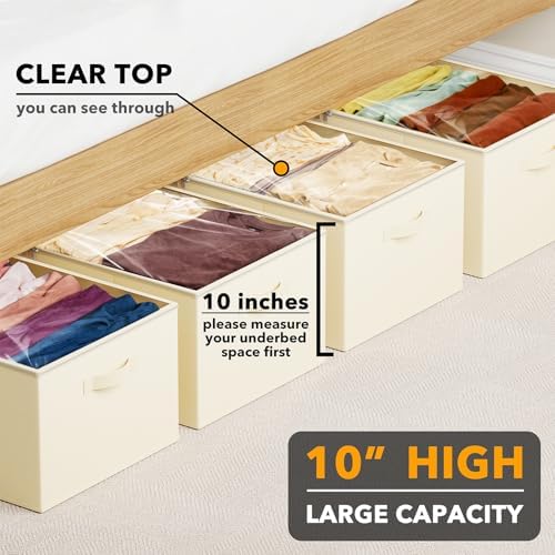SpaceAid 4 Pack 10" High Under Bed Storage Containers, Large Underbed Storage Organizer Bins with Lids for Bedroom, Dorm, Clothes, Closet Organization, Bed Sheets and Blankets (Beige) - Image 2