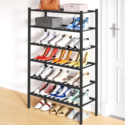 Smiry Bamboo Shoe Rack, 12 Vertical Slats, 6 Tier - 26.8" Wide, Black by Smiry