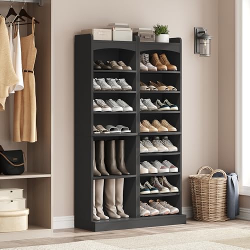 YATINEY 9-Tier Tall Shoe Rack, Wooden Shoe Storage Organizer, Narrow Shoe Cabinet with Removable Shelves for Small Spaces, Holds 18 Pairs of Shoes, for Entrance, Hallway, Black SS22BK - Image 2