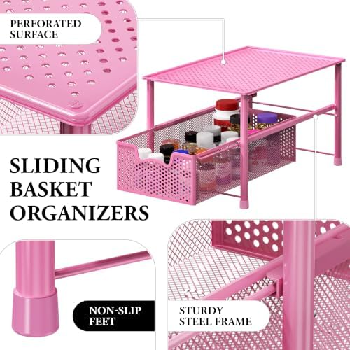 Simple Houseware Stackable Under Sink Sliding Basket Drawer, Pink - Image 4