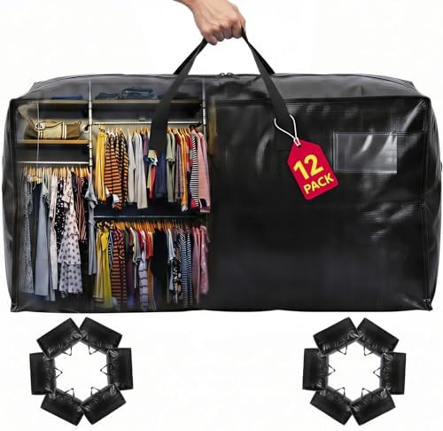 Moving Bags Heavy Duty,Extra Large Moving Bags for Travel/College Packing/Storage/Organization/Seasonal Clothes & Bedding Storage,Moving Supplies Bins,Compatible with Ikea Frakta Cart (Black,12Pcs) by Unknown