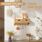 Rebee Vision Key Holder Wall Mount with Drawers for Room Decor, Light Brown - Image 2