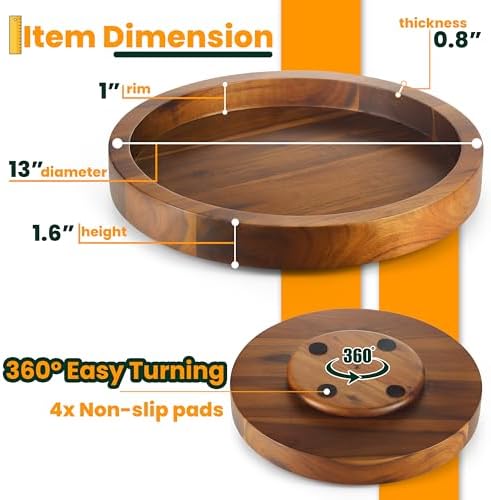 TIDITA 13" Wooden Lazy Susan Organizer for Cabinet, 360° Rotation, High Rim - Image 2