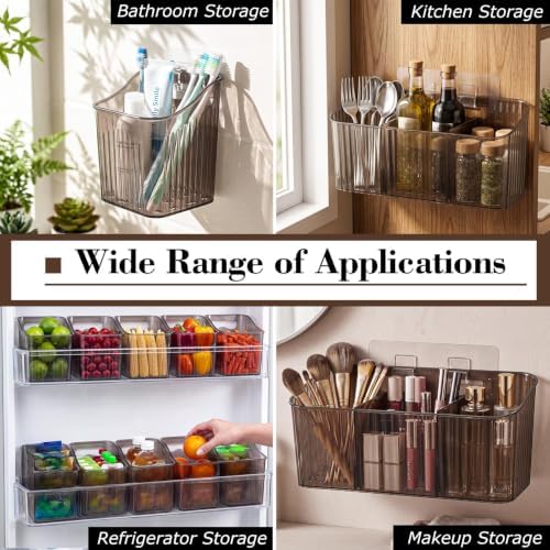7 Pack Cabinet Door Organizer Adhesive Wall Mount Storage Bins Makeup Containers Stackable Organizer Basket for Kitchen Cabinets, Bathroom, Pantry, Office, Refrigerator (Frosted Gray) - Image 6